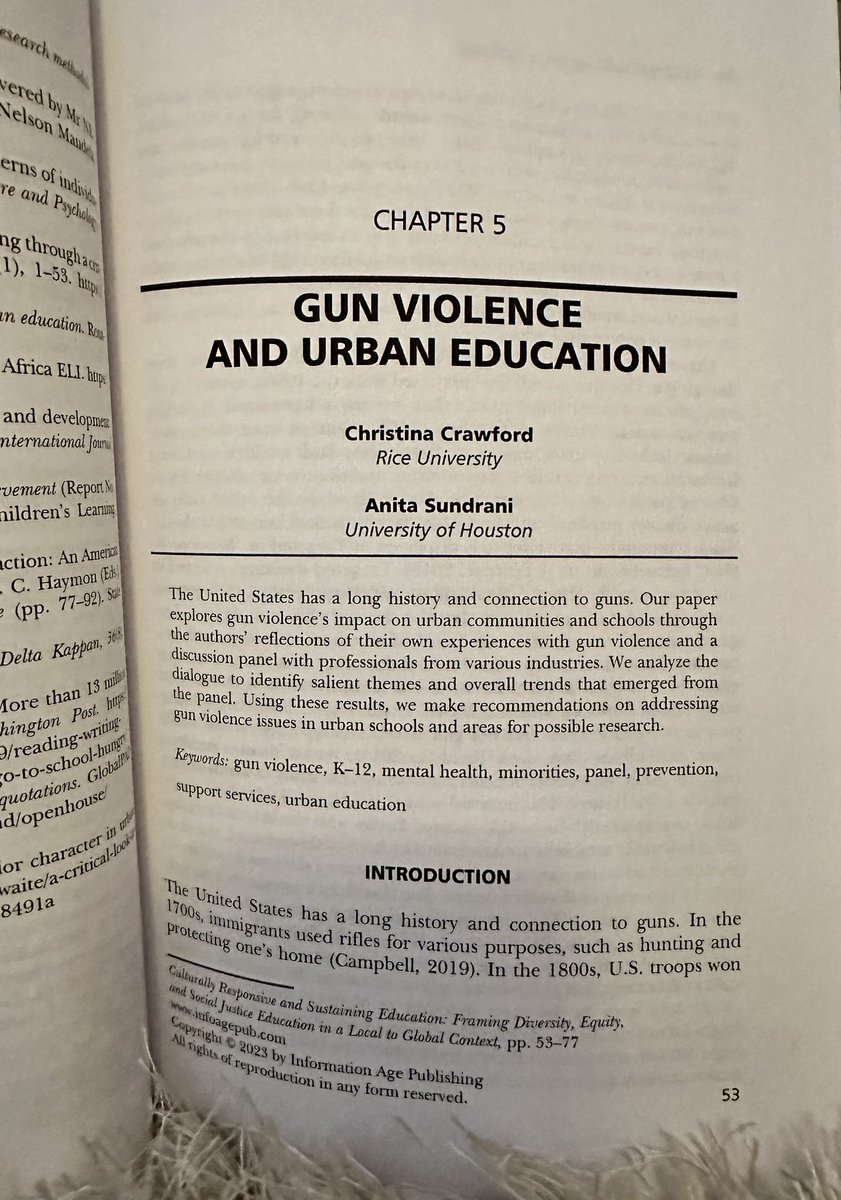 Check out my latest publication: Gun Violence and Urban Education. It includes a personal narrative, excerpts for a panel held in Texas, and discusses politics that depict the Black community as violent; which impacts schooling. #published #urbanEducation