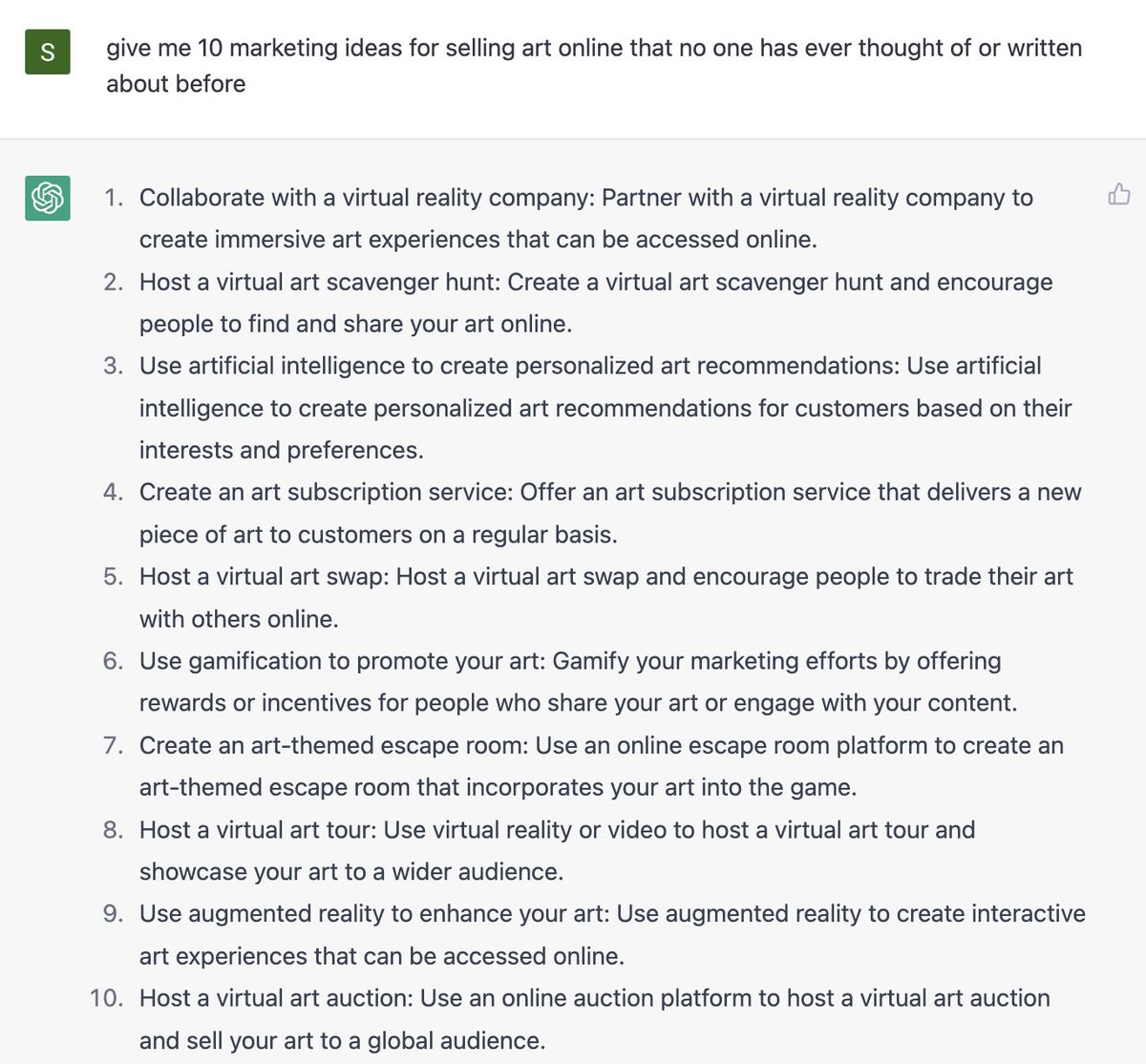 itmightjustwork's tweet image. Give me never-heard-before marketing ideas for #artists  who want to sell art online

ChatGPT gave me this. What about you?