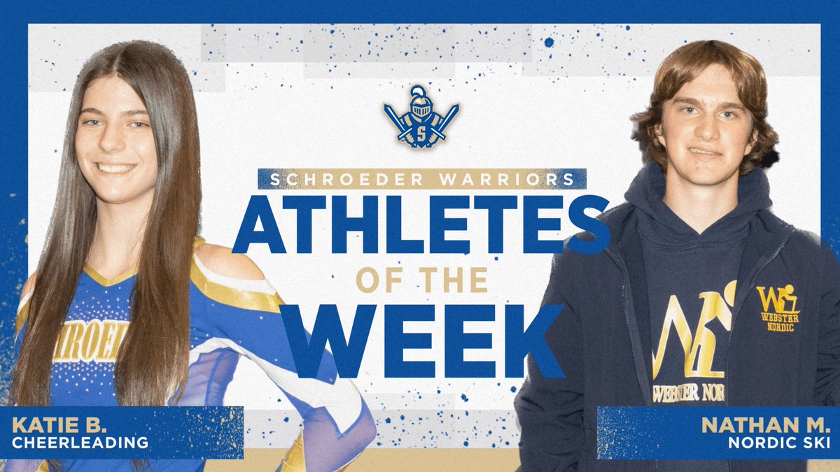SchroederSports's tweet photo. Say “Hey!” to our latest Athletes of the Week! 💫
Katie &amp; Nathan are described by their coaches as those “that go the extra mile…” and “Always looking to improve.”
They are respectful, hard-working and kind. And we love them for it!  💛💙Congrats!! #AOTW https://t.co/A3Ub6gqcZE