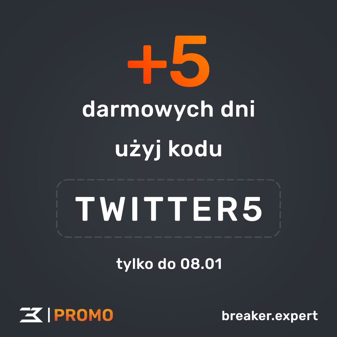 breakerexpert's tweet photo. Tylko na Twitterze dodatkowe 5 darmowych dni subskrypcji! 

Podaj kod przy zakupie, a Twoja subskrypcja zostanie automatycznie wydłużona o bonusowe 5 dni 🤙

Regularne dropy nowych kodów tylko na twitterku i w newsletterze https://t.co/dGtBosUp43.

#breakerexpert https://t.co/hlXIAW66sB