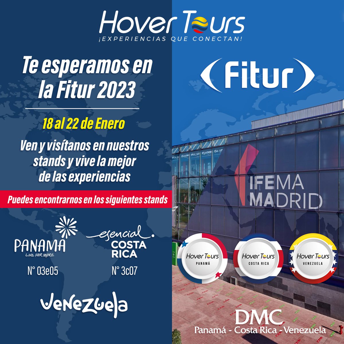 hovertours's tweet photo. Te esperamos en la FITUR 2023. 

Del 18 al 23 de enero la FITUR reunirá a los profesionales del sector turístico. 

Ven a visitarnos en los espacios de "Esencial Costa Rica" (N°3C07), "Live for More Panama" (N°03e05) y Venezuela

#FITUR #turismo #agenciadeviajes #FITUR2023 https://t.co/RnTr3WaYmw