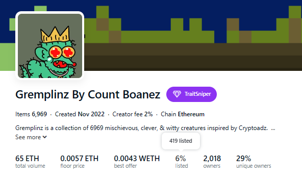 MisterSteaks's tweet photo. From over 1k listed to 419
Don't sleep on these art projects
@gremplinznft
#Gremp https://t.co/Px7g8uzPpT