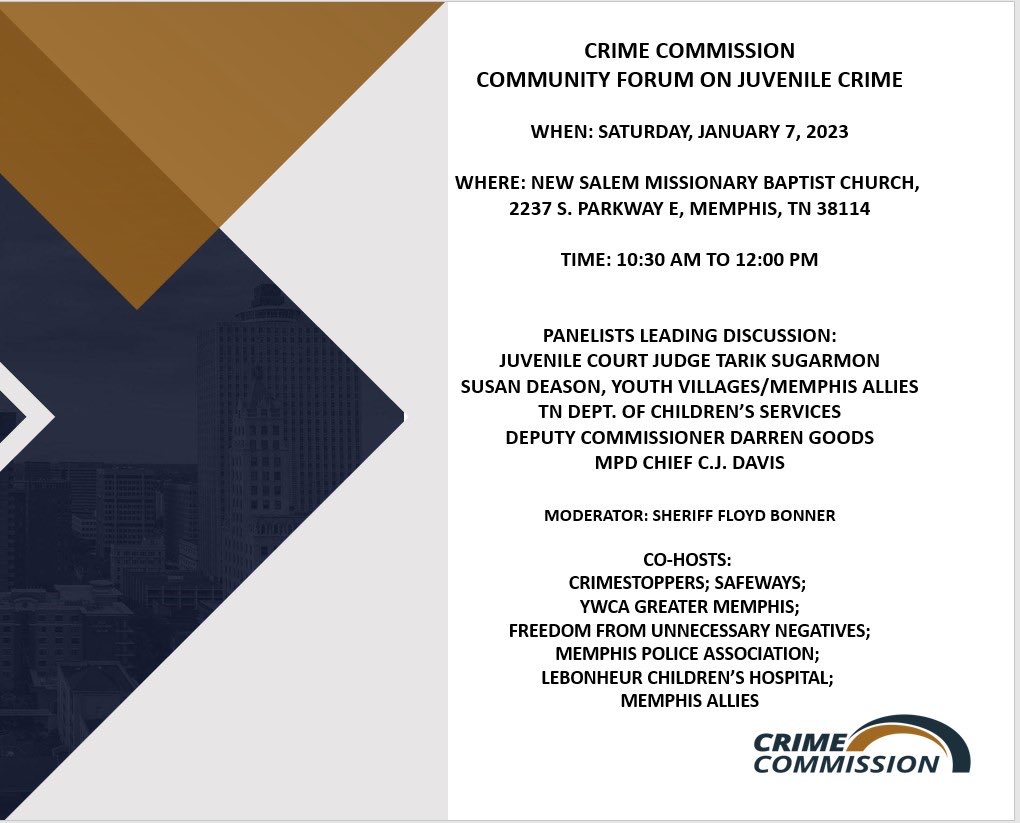 AmySperopTV's tweet photo. This Saturday, Community Forum on Juvenile Crime. If we work together, we can bring about change. #901Strong #MemphisStrong https://t.co/RPD6Z5Vwa8