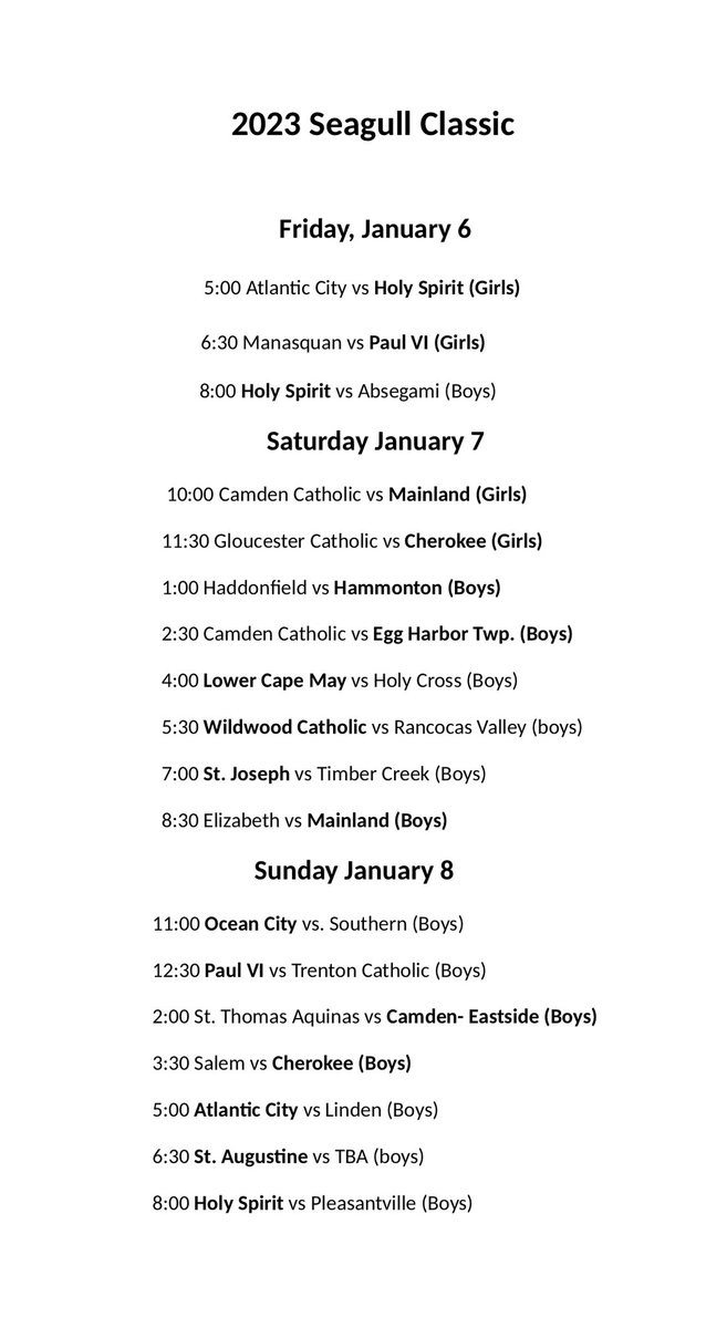 The Seagull Classic tips off Friday at Holy Spirit. Here are the times and matchups