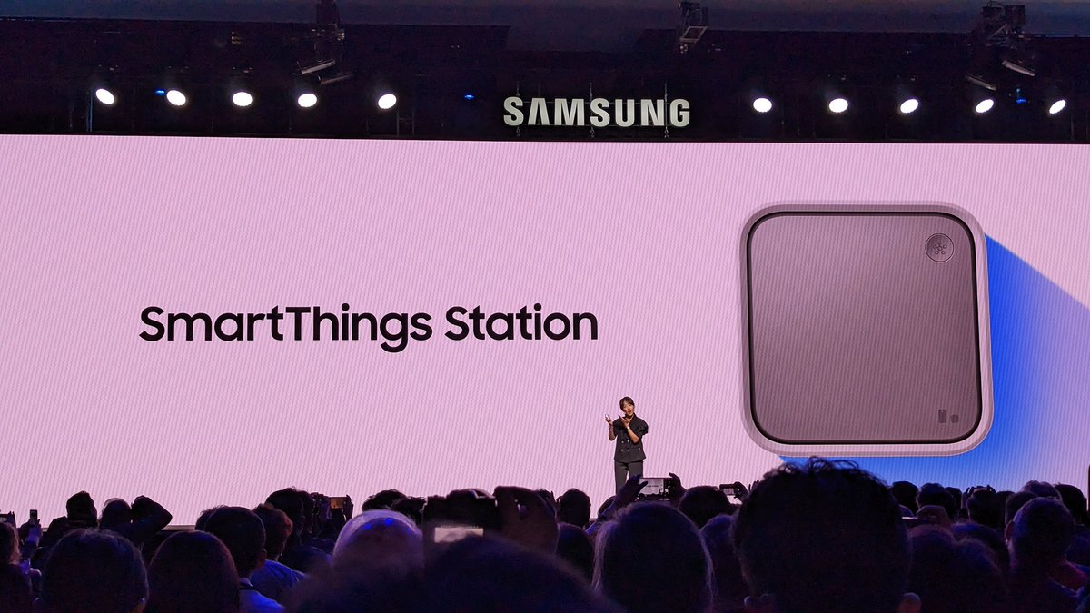 AndroidAuth's tweet photo. Here's #Samsung showing off the SmartThings Station, a combination of a wireless charger, smart home hub, and smart button! Oh, and it's #matter capable 😎 https://t.co/sVEqpxBuIH