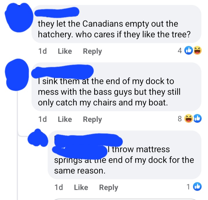 I know Karen's hate people fishing their docks but I didn't know other Anglers did it 🤦‍♂️.One dude went in a local fishing group asking bout sinking Christmas trees for habitat.These 2 idiots take being a dock Karen to a new level! #bassfishing #karens #fishinglife #nyfishing