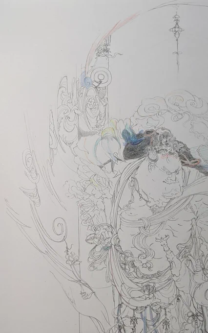 背景のウネウネ描けました。
芳崖先生は何を思ってこのウネウネを描いたんだろう… 