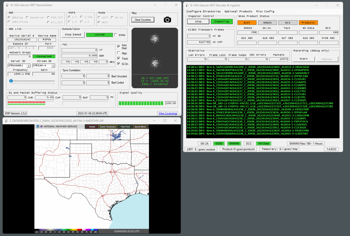 usa_satcom's tweet photo. GOES-18 is now GOES-West. A quick check of XRIT Suite to ensure all is good so far! #XRIT https://t.co/2VY1XF4mVq