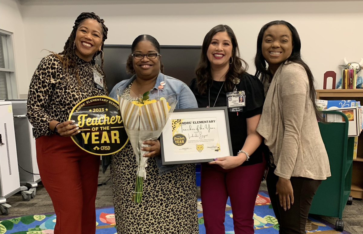 Andre' Elementary (@cfisdandre) on Twitter photo Congratulations to Lekeisha Bryant, for being named the 2022-2023 Teacher of the Year! <a href="/andre4thbryant/">Lekeisha Bryant</a> #CFISDspirit #LeopardsLEAD #cfisdspirit Congratulations to Lekeisha Bryant, for being named the 2022-2023 Teacher of the Year! <a href="/andre4thbryant/">Lekeisha Bryant</a> #CFISDspirit #LeopardsLEAD #cfisdspirit