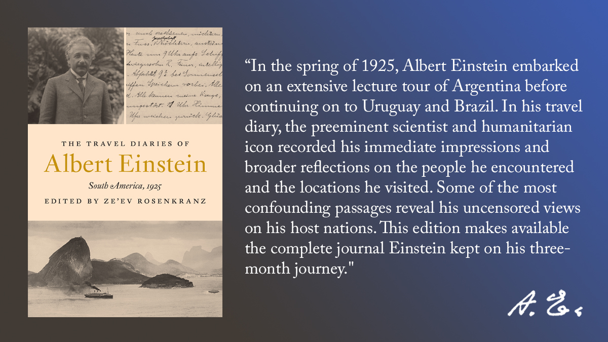 EPP editor Ze'ev Rosenkranz's book "The Travel Diaries of Albert Einstein: South America, 1925" comes out Jan. 10th from <a href="/PrincetonUPress/">Princeton University Press</a>. 

Follow this link to learn more about it:
press.princeton.edu/books/hardcove…