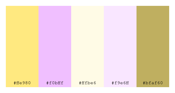 ColPaletteBot's tweet photo. Beep beep, here's a pretty color palette for you!
color-scheme.js parameters used:
- hue: 304
- variation: light
- colors: #ffe980, #f0bfff, #fffbe6, #f9e6ff, #bfaf60
Have a lovely evening!
#twitterbot #colorpalette #colors #palette #prettycolors https://t.co/O4Z0hDKTRZ