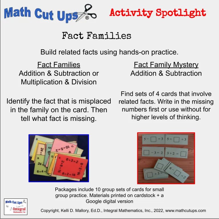 Mathcutups's tweet image. I believe that doing #handsonmath is the best way to practice new skills, build conceptual understanding &amp;amp; get more discourse from students. That&apos;s why I make #mathcutups.

Today&apos;s #mathteaching 👩🏻‍🏫 #mathactivity spotlight ‍🔦  is on Fact Family #mathactivities.