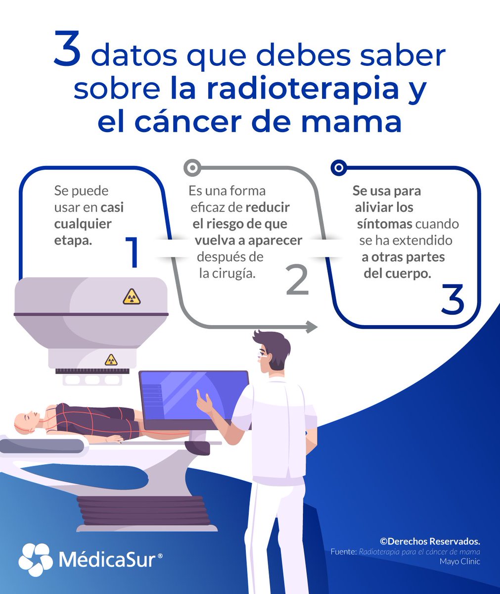 medicasur's tweet photo. ¿La #radioterapia se puede usar para tratar el #cáncer de mama? Sí, la radiación externa es la forma más utilizada para este tipo de cáncer. Una máquina la administra desde fuera del cuerpo hacia la mama. ¡Conoce más!  

#CáncerDeMama #Oncología #TrueBeam https://t.co/ZuRtDUX1DN