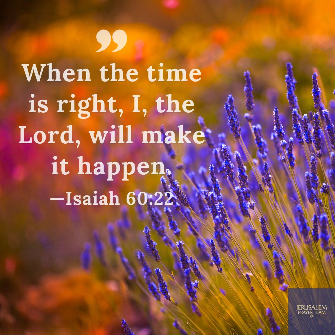 jerusalemprayer's tweet photo. "When the time is right, I, the Lord, will make it happen."
—Isaiah 60:22

Amen.

#TrustInTheLord #HeSeesAll #Endurance #WaitOnTheLord #AskSeekFind https://t.co/NbQtD2515t