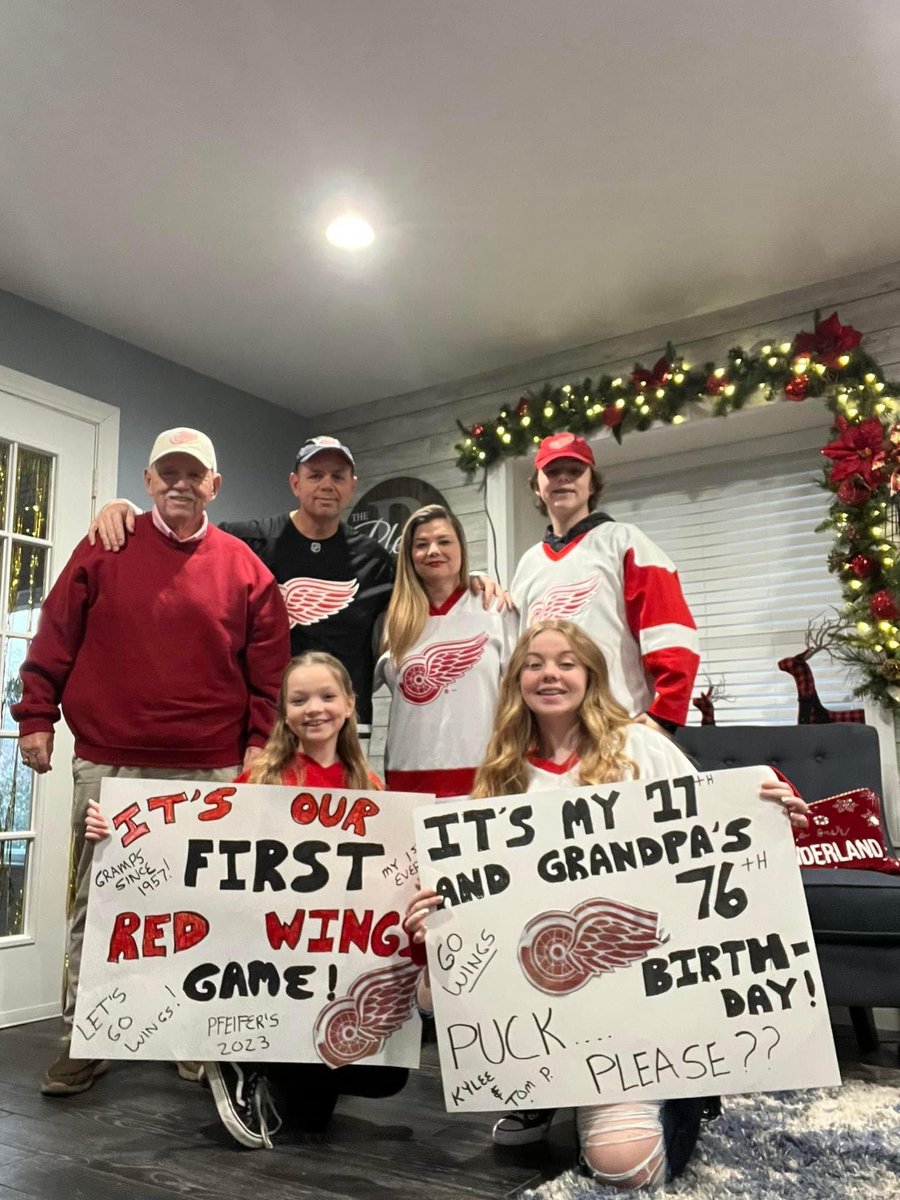 onairc's tweet photo. @DetroitRedWings this is my father’s first game since 1955!!! We got him tickets for his birthday!!! Thought you’d like to see a photo! They are headed to the game tonight! Let’s Go Red Wings!!!! https://t.co/tzVxmeKee9
