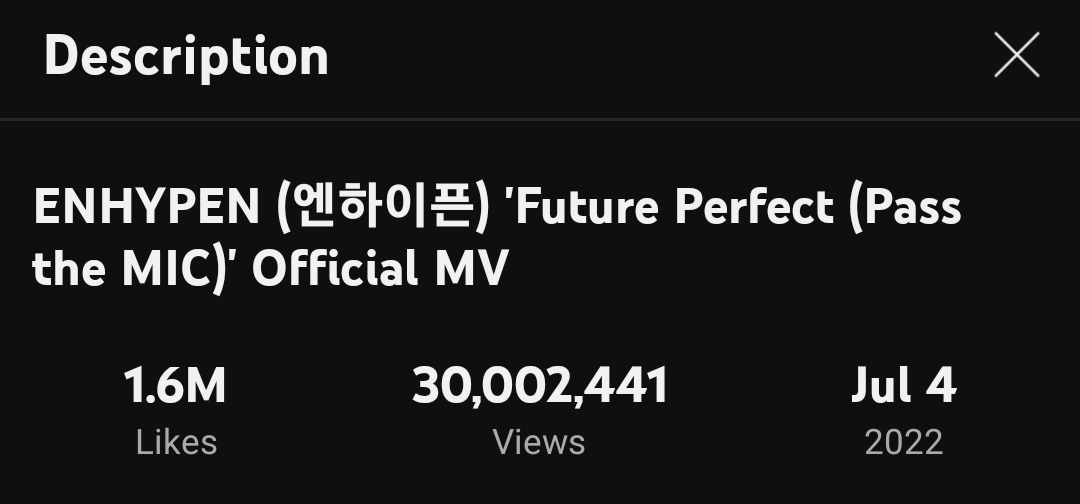 ENHYPEN_ENGENE's tweet image. [📢] UPDATE

Future Perfect (Pass the MIC) Official MV has surpassed 30M views &amp;amp; 1.6M likes on YouTube!

Please keep streaming:
🔗youtu.be/QMlNLo74mOw

#ENHYPEN #FuturePerfect
@ENHYPEN @ENHYPEN_members