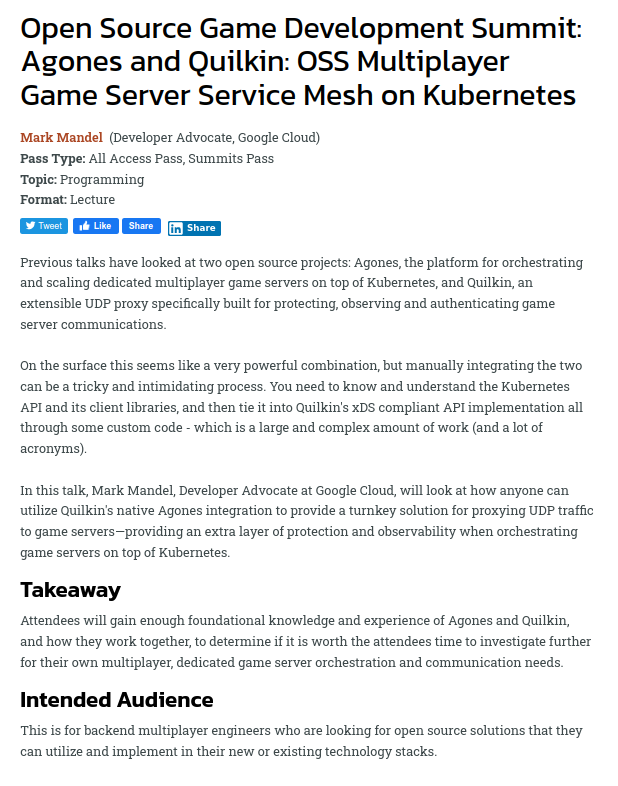 Neurotic's tweet photo. Super happy my talk on #opensource solutions for multiplayer game server orchestration &amp; communication authentication, access control and observability with @agonesdev and @quilkindev was accepted to #GDC23 

Looking forward to seeing everyone at GDC in a couple of months! https://t.co/PspfdtS0Wc