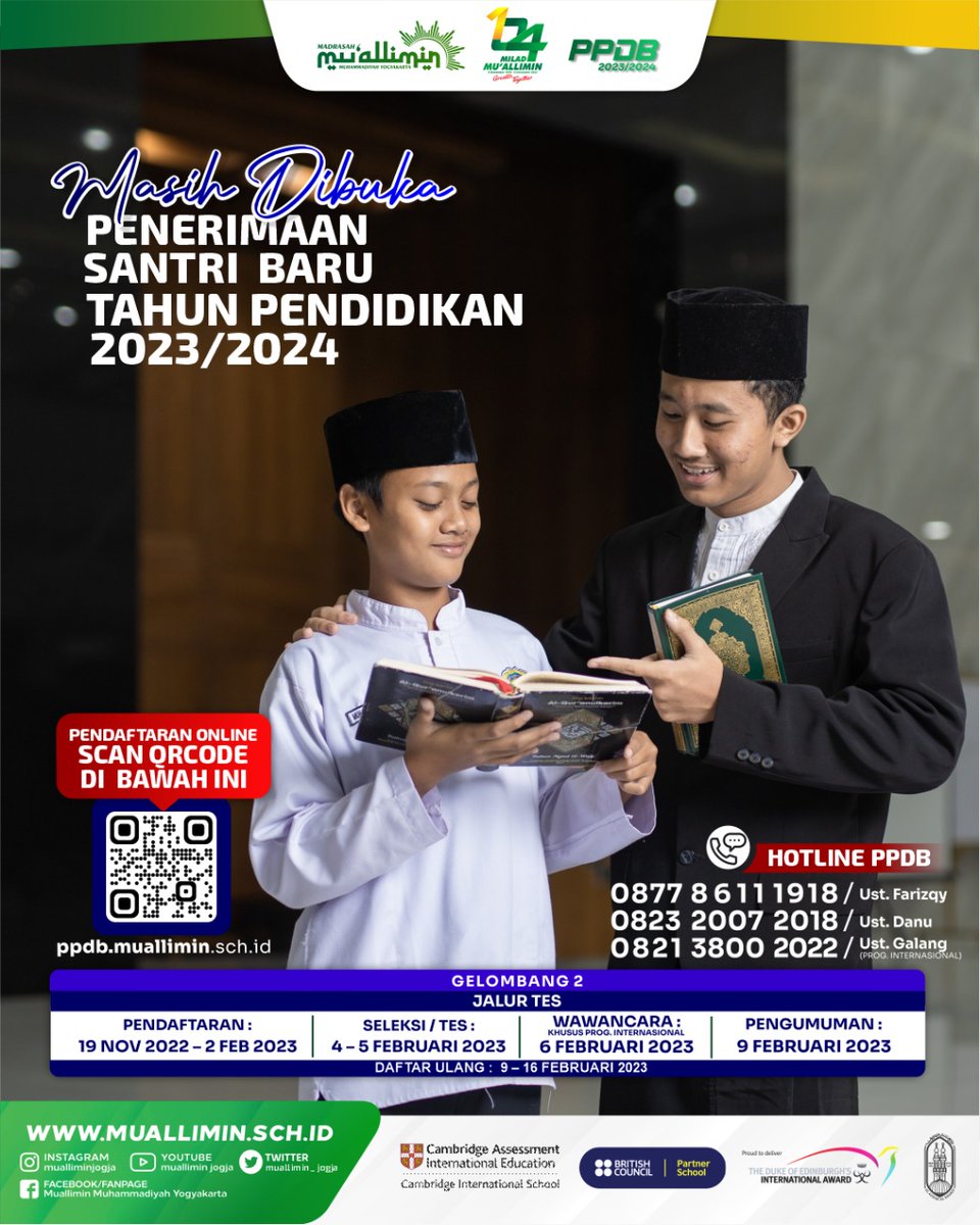 muallimin_jogja's tweet photo. Mari bergabung menjadi keluarga besar Muhammadiyah bersama kami, Dahlan muda.
More info https://t.co/i89tP0j7dj
#Muhammadiyah
#Muallimin
#BoardingSchool https://t.co/2H9JL6JV0a