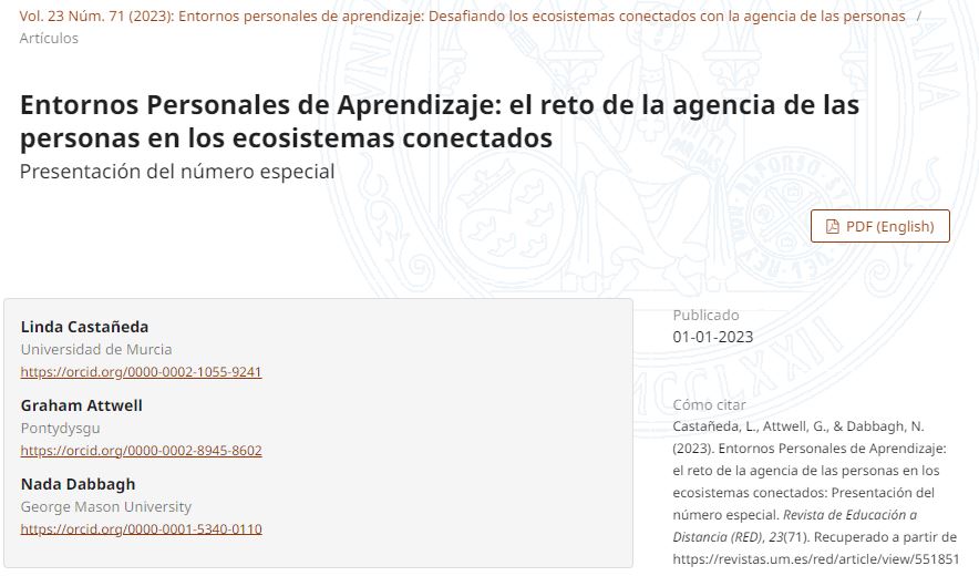 REDDUSC's tweet image. Researchers @lindacq, @GrahamAttwell and @DabbaghNada present RED Special Issue 71 with the article: "Personal Learning Environments: Challenging the networked ecosystems with people agency".

Find out more👇
DOI: doi.org/10.6018/red

#PLE #NetworkedLearning #Learners’Agency