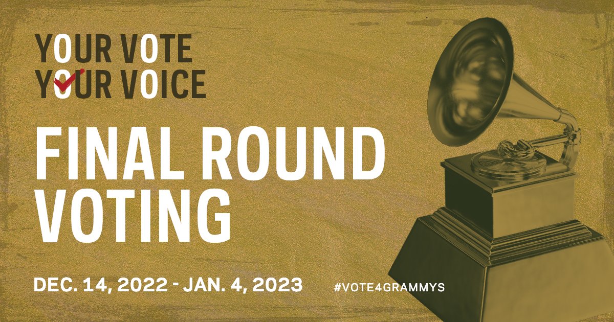 A gentle reminder: The deadline is in 2 hours. 

Participation in the #GRAMMYs voting process is critical to upholding the integrity of music’s only peer-voted honor. If you're a @RecordingAcad voting member, be sure to cast your Final Round ballot by Jan. 4! #Vote4GRAMMYs