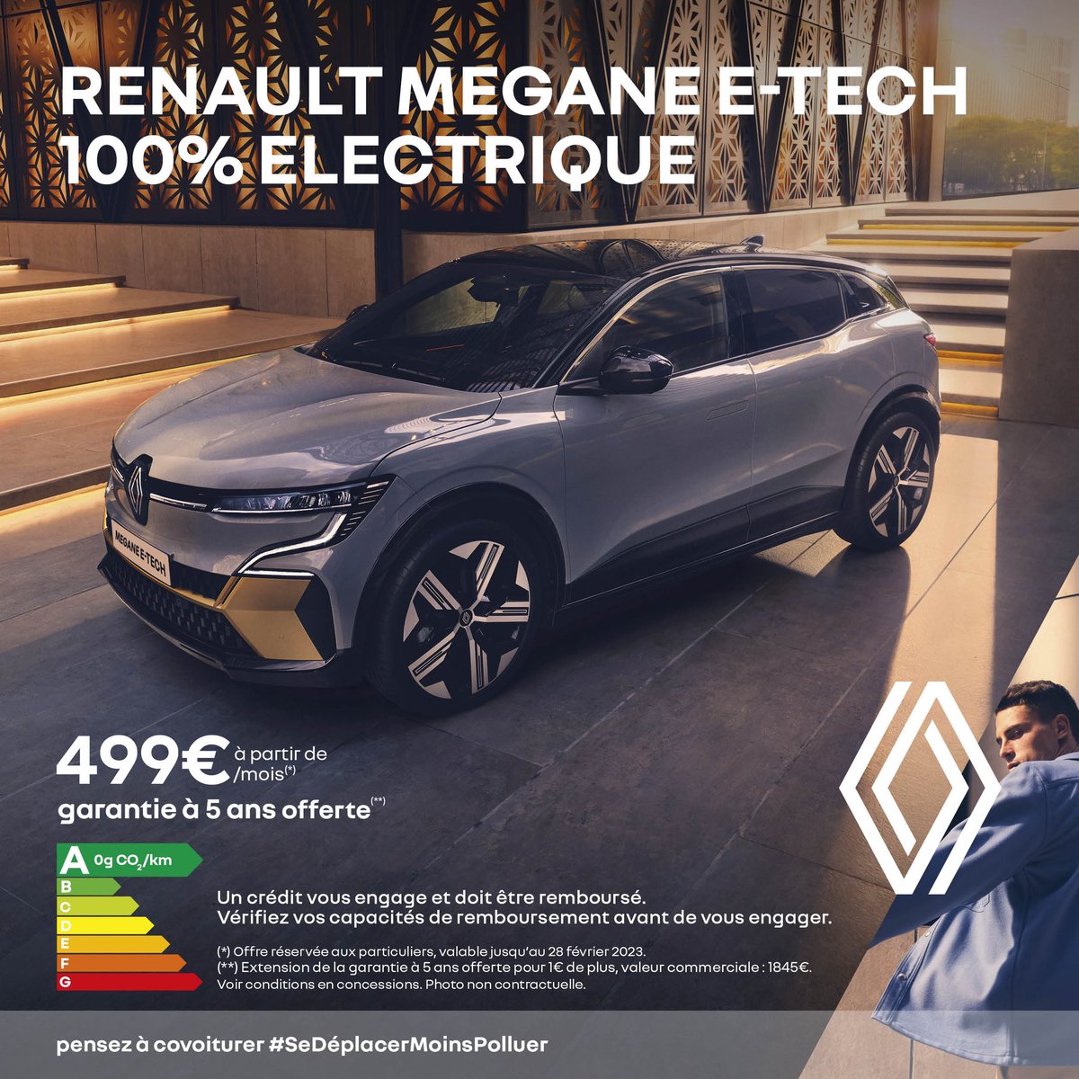 renault971's tweet photo. Renault MEGANE E-TECH 100% électrique: prenez le départ d’une nouvelle ère de sensations pures à partir de 499€/mois et garantie à 5 ans offerte*
👉 https://t.co/8Cm1XPvTjq 
* Voir conditions en concessions CAMA #RenaultGuadeloupe https://t.co/VVaxxFSyFb