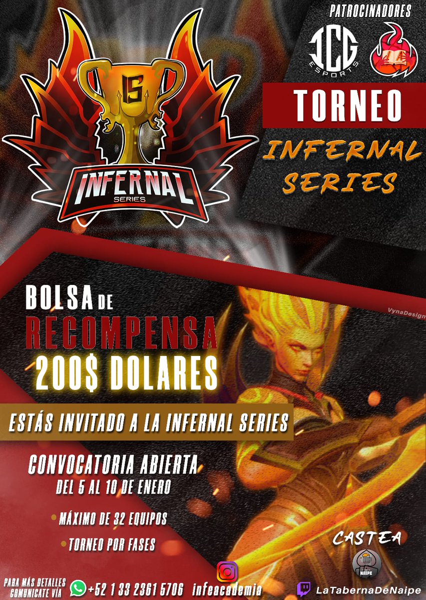 ¡Aún estás a tiempo de poder entrar a este torneo! Cualquier duda manden mensaje por whats.

 ICG ayudando al competitivo a crecer

#icg
#icgtorneo
#icginfernalseries
#infernalseries