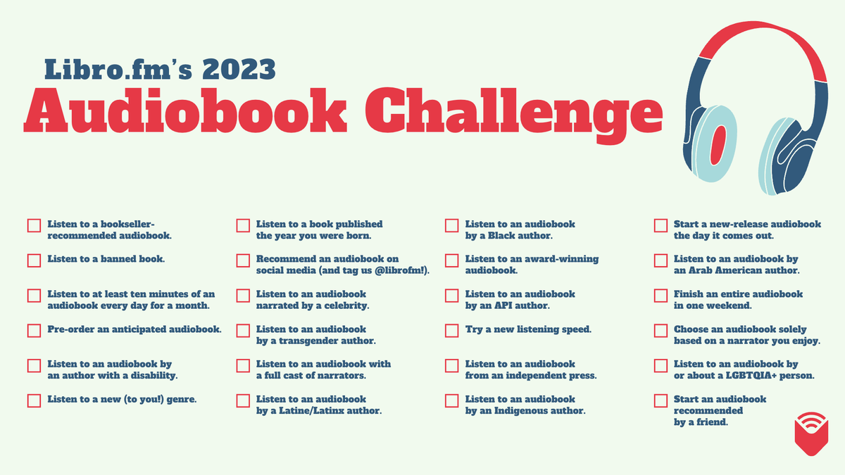 librofm's tweet photo. THE https://t.co/YNLFgeo2jU 2023 AUDIOBOOK CHALLENGE 🎧⁠
⁠
Head to the link for audiobook suggestions, a printable PDF to keep track of your progress, &amp; more. Let us know if you're in ⬇️ &amp; tag a friend to join!

https://t.co/WY2cF1FFKE https://t.co/vjcNViHb5D