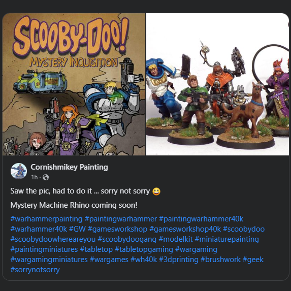 meeplewich's tweet photo. #HannaBarbera #WB #ScoobyDoo #Scooby #Shaggy #Freddy #Velma #Daphne 
#Warhammer40000 #SpaceMarine #AdeptusAstartes #Techmarines #AdeptusMechanicus #SistersOfBattle #AdeptusSororitas #ImperialGuard #AstraMilitarum 
#wargaming #miniatures #miniaturepainting #WargameWednesday https://t.co/YXhXNlDpAl
