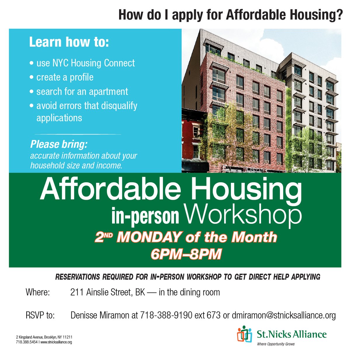 stnicksalliance's tweet photo. Want to apply for #AffordableHousing but don't know where to start? That's where we come in!
Come to 211 Ainslie Street this upcoming Monday 1/9 at 6 p.m.
#NYC #Brooklyn #HousingConnect @NYCHousing https://t.co/uisirJiuVE