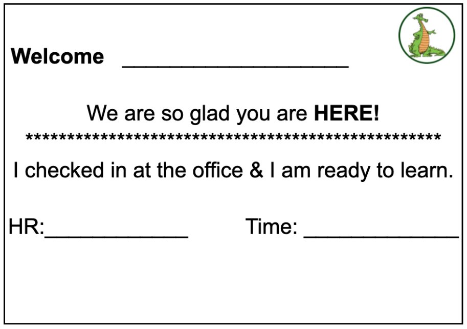 teacher2teacher's tweet photo. These "Welcome Slips" flip the script on late learner arrivals! ❤️

What little details make your school community a more welcoming place? 

(Inspiration via educator @mrswendymturner)  #TeacherLeader #KidsDeserveIt https://t.co/ric58btBIK
