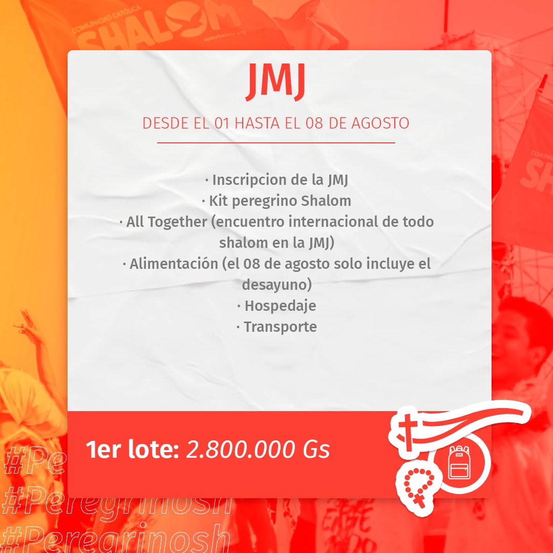 shalomasuncion's tweet photo. ✈️🇵🇹 - SHALOM EN LA JMJ -

Heyyy Joven, ya iniciamos el 2023 y este es el año de la JMJ LISBOA, y claaaroo que nosotros estaremos ahí. Pensás perderte de esta gran experiencia?

Conoce nuestro paquete🤩🤩🤩

Si queres más info👇🏼
Cecilia Varonilia +595 986 102691

#JMJ2023 https://t.co/vnzRYdWjVO
