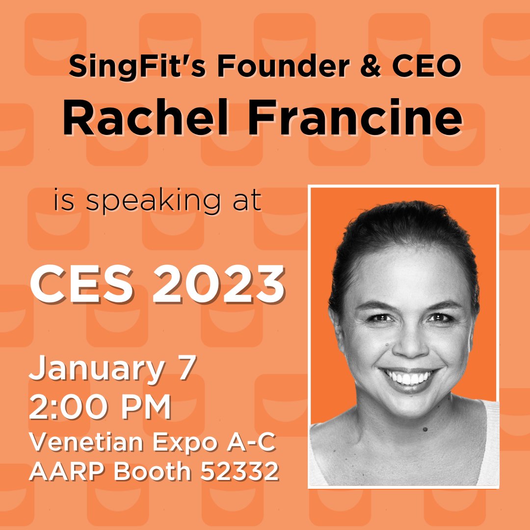 SingFit (@wearesingfit) on Twitter photo CEO and Founder <a href="/futuresrachel/">Rachel Francine</a> will be speaking on the power of story this Saturday at #CES. More details to follow. <a href="/CES/">CES</a> <a href="/AgeTechCollab/">AgeTech Collaborative⢠from AARP (ILabs)</a> #CES2023 CEO and Founder <a href="/futuresrachel/">Rachel Francine</a> will be speaking on the power of story this Saturday at #CES. More details to follow. <a href="/CES/">CES</a> <a href="/AgeTechCollab/">AgeTech Collaborative⢠from AARP (ILabs)</a> #CES2023