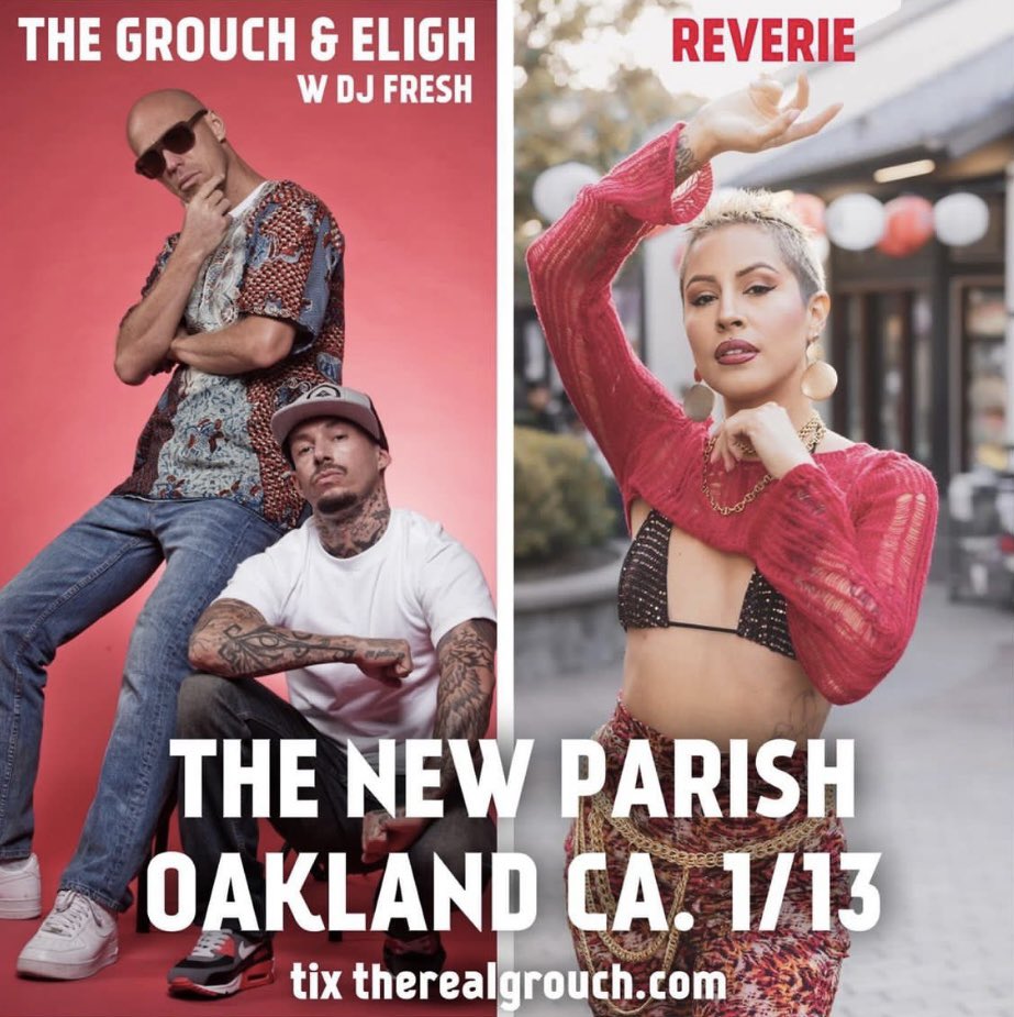 Next Friday 1/13 ! 😬🔥😵  <a href="/LivingLegends/">Living Legends</a> own <a href="/thegrouch/">The Grouch</a> &amp; <a href="/eligh/">Eligh 🔺</a> live in Oakland! 

Special guest <a href="/ReverieLOVE/">satori mob. think deeper.</a> 

Tickets 🎟 bit.ly/3j4mYs5