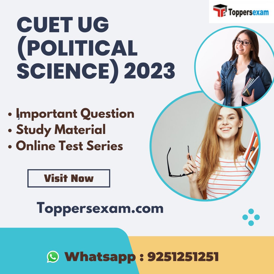Join India's Best Online Platform to
Crack CUET UG (POLITICAL SCIENCE) 2023 Exams in one attempt. toppersexam.com/TEACHING-EXAMS…

#cuet #cuetmocktest #politicalscience #cuetmcq #practicequestion #study #importantquestions #practiceset #modelpaper #questionpaper #practicetest #bestbooks