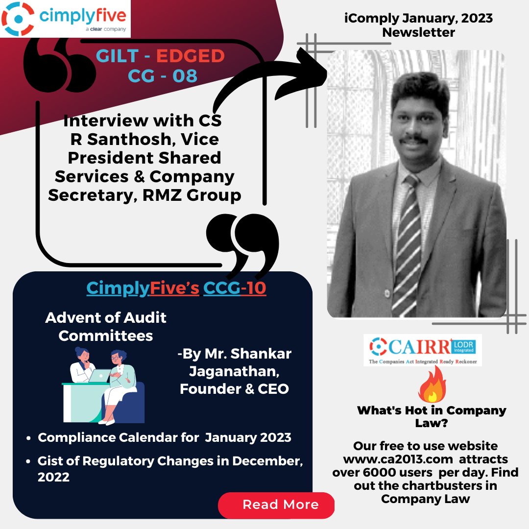 Cimplyfive's tweet photo. 👀In this month's #Newsletter, iComply, CS R Santhosh, Vice President Shared Services &amp; #CompanySecretary, RMZ Group  through an #Interview shares his #Insights on #CorporateGovernance Practices'.

Download our Newsletter: https://t.co/l84kE2V7c0 
#NewYear #Cloud #Software https://t.co/aF4D9p993e