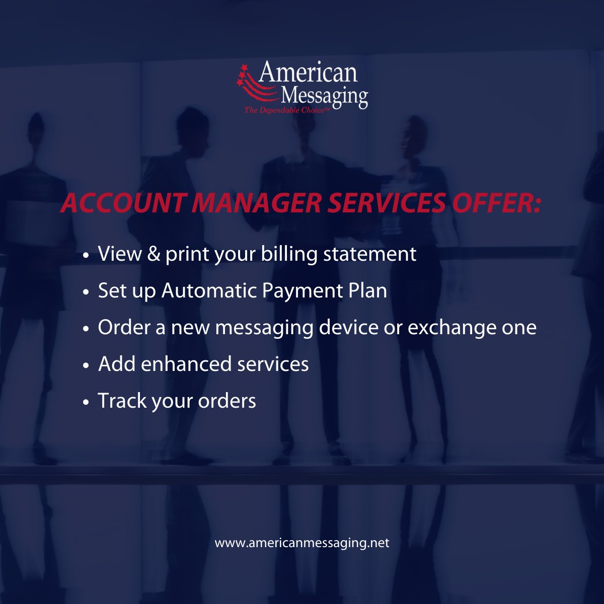 amsmsg's tweet photo. AMS believes in streamlining not just the way you communicate but also how you do business with us. For easy access to your account and other administrative functions, Account Manager is just a click away.
#ams
#americanmessaging
#messengerservice
#securemessaging
#paging https://t.co/7L9xOTaBJK