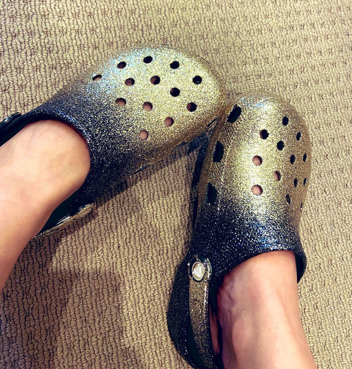 sophluidynamics's tweet photo. We take commitment seriously in this house โจ๐
#firstcrocs #goforbroke #wheninrome #glitterombre #whatstyle #wfh https://t.co/PETY3QiFah