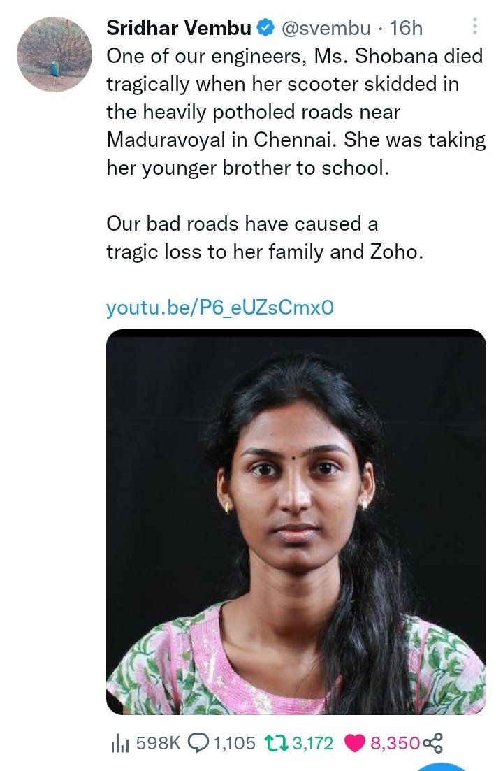 <a href="/ChennaiCityUpd/">Chennai City Updates</a> Till that worst Potholes Roads will Continue,

Killing People in a Dangerous Way 

Adyar, Mylapore Roads are Good, Rich people living

Maduravoyal,Vanagaram Worst Roads because Normal People Living

Normal People Fate is A Curse

<a href="/mkstalin/">M.K.Stalin - தமிழ்நாட்டை தலைகுனிய விடமாட்டேன்</a>
<a href="/Udhaystalin/">Udhay - தமிழ்நாட்டை தலைகுனிய விடமாட்டேன்</a>
<a href="/chennaicorp/">Greater Chennai Corporation</a>
<a href="/PriyarajanDMK/">Priya</a>