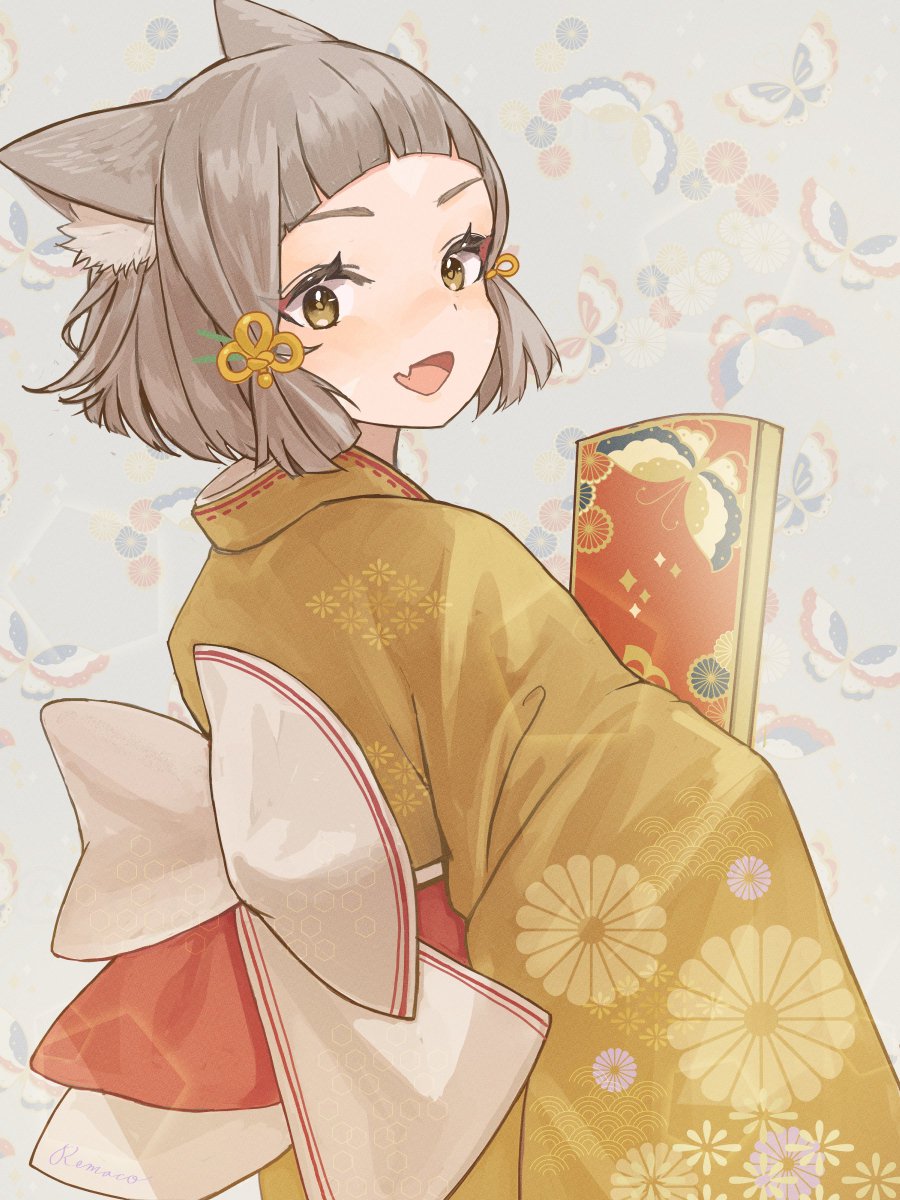 nia (xenoblade) 1girl animal ears cat ears japanese clothes solo short hair kimono  illustration images