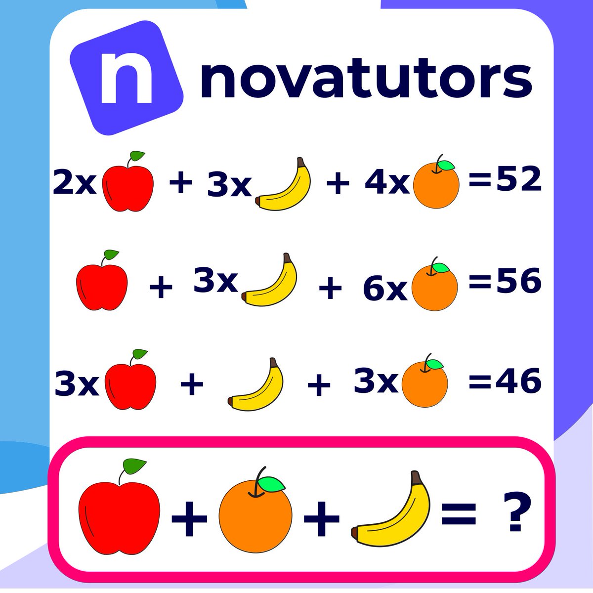 NovaTutors's tweet image. Are you smarter than a 17 year old?

If so, comment the solution!
#novatutors #mathspuzzle #edtech #highermaths #gcsemaths #national5maths #exams #onlinetutoring