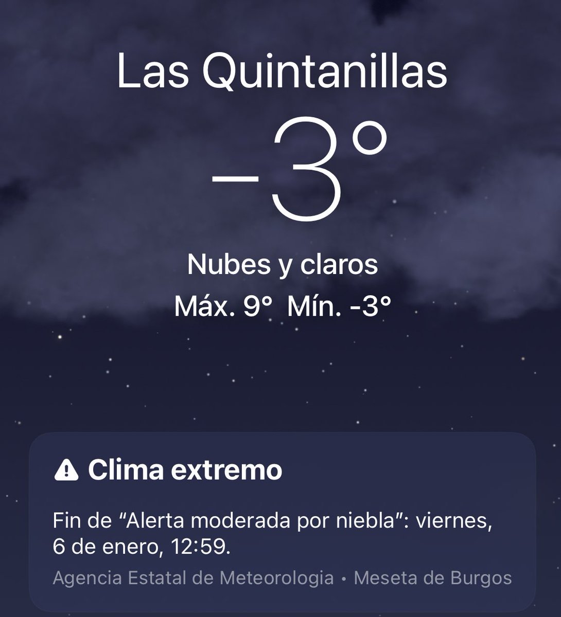 Fernanbi's tweet photo. Cuando escuchéis en las noticias que en muchas partes de España las temperaturas de hoy son muy altas, recordad que los de Burgos también somos españoles. Lo que pasa en Madrid, no ocurre en toda España.
Buenos días. https://t.co/AXO8Zz8wF5
