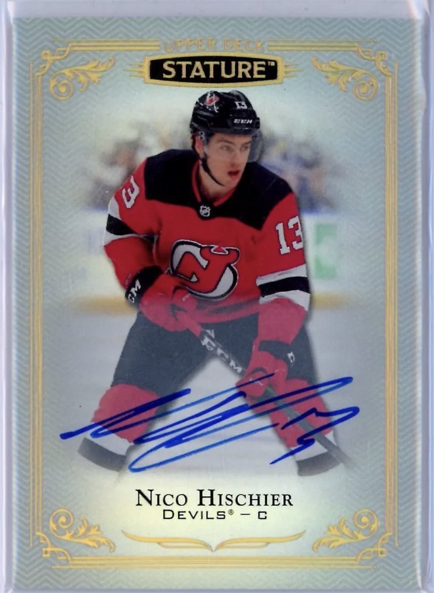 daowlcoholic's tweet image. Anyone have a base 2019-20 Stature Nico Hischier auto for trade/sale? 👀
