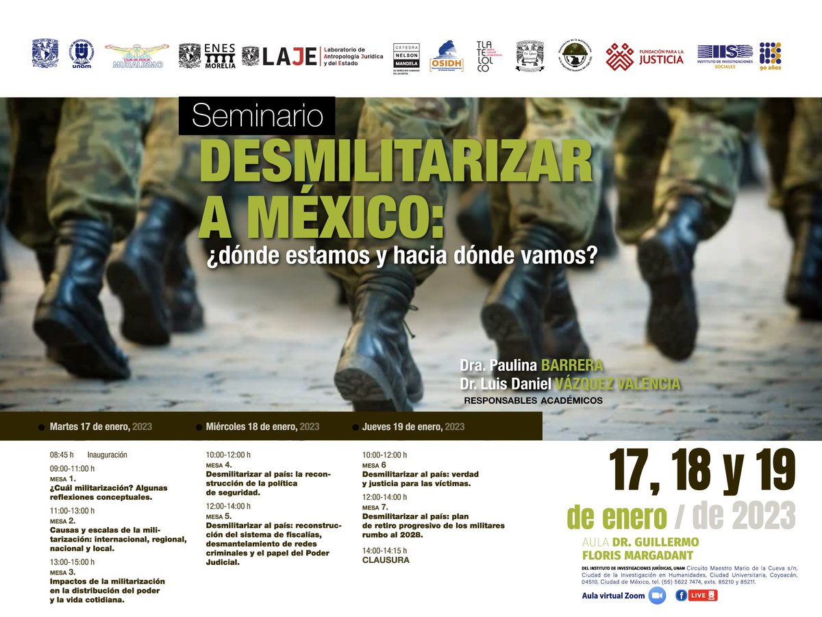 Aparten las fechas: próximos 17, 18 y 19 de enero. 
Nos escuchamos el miércoles, en la mesa "Desmilitarizar al país: la reconstrucción de la política de seguridad".

Porque no nos cansaremos de promover la #ReformaPolicialYA para la seguridad y justicia en México.