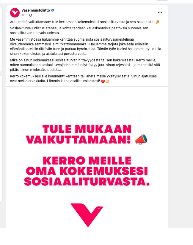 KorhonenMla's tweet photo. Facebookin puolella on kysely, sinne tai yksityisviestillä kokemuksia...
@SOSTE10 #vasemmisto #sosiaaliturva #kerro #köyhyys #työttömyys #perusturva #kela #oikeudenmukaisuus #sote https://t.co/QXfb7Ch4QN