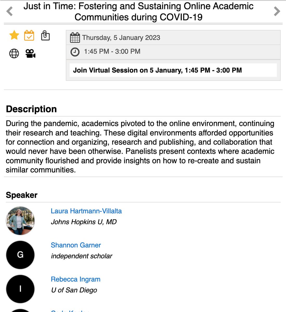 lahartvillalta's tweet image. Wanna attend a cool *virtual* panel at #MLA23 about fostering online communities during the pandemic? Log on at 1.45pm PST // 4.45pmEST tomorrow.👇👇