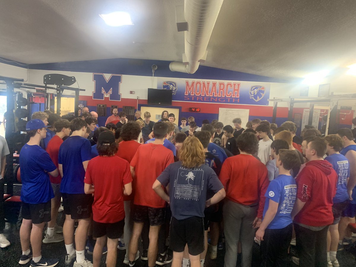 MonarchFootbal1's tweet photo. The Hunt begins with a packed house for the first day of workouts! We will work hard to get bigger, faster and stronger in the off-season but most importantly our football family will grow tight! Great first day of #theprocessrtb #thehunt https://t.co/wWPfzw3CS8