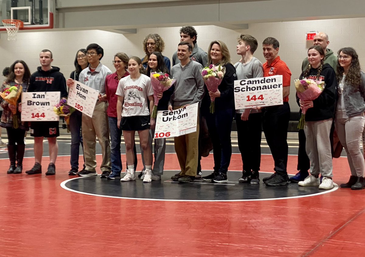coachsowers's tweet photo. 2 wins in one night for @MeridianMstangs student-athletes. So proud of your efforts tonight on display. Senior night for wrestling team and home game for boys basketball team. Congrats to you all!! Great sportsmanship by the student body too! https://t.co/YCiyKxkqdd