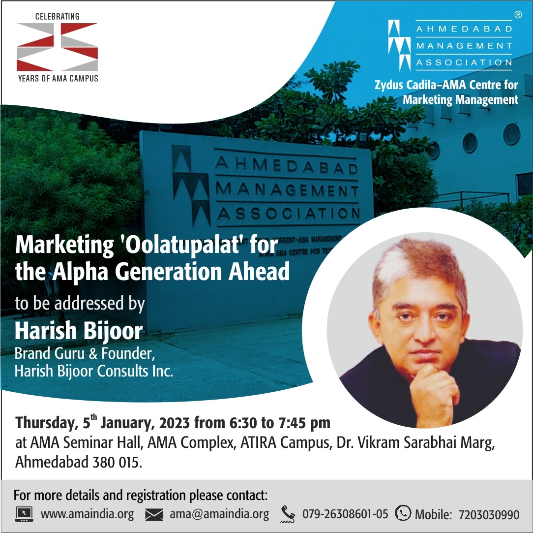 Unmeshdixit's tweet image. Join us @ama_ahmedabad today for interesting conversation with @harishbijoor 6.30 pm Open forum 

#Openforum #branding #marketing #sales #pr #corpcomm #harishbijoor  #unmedhdixit #AhmedabadmanagementAssociation @ShaileshGoyal @harishbijoor @ama_ahmedabad