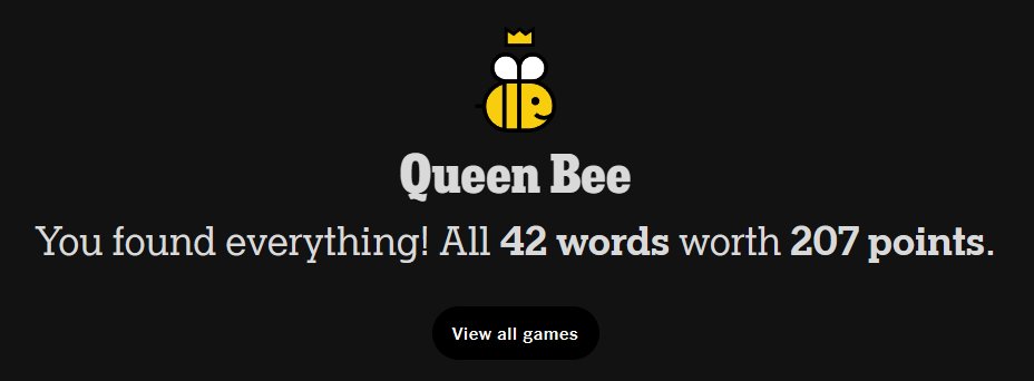 Ragarath98's tweet photo. Day 354, 355 and 356: I was a bit concerned that OVNI was not accepted in today's bee but remembered later that it was a Spanish word
#spellingbee #Nytspellingbee  #nytsb #hivemind https://t.co/cosRbiOuHk