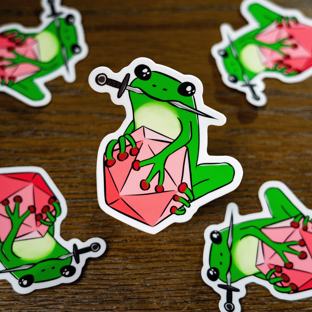 ShoppeFamiliar's tweet photo. In need of the help action? Our “Stabby Frog” sticker is here to distract your enemies and give you advantage on your quest #dungeonsanddragons #dndsticker #dicesticker #frogstickers https://t.co/zYCzxqF2OQ